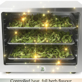 Carefully arranged herbs getting dried in a dehydrator