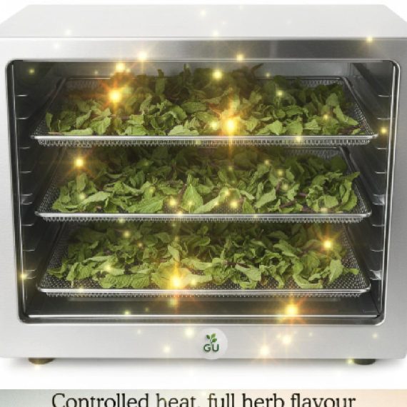 Carefully arranged herbs getting dried in a dehydrator