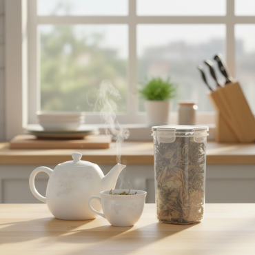 GU Herbs in Kitchen with Kettle